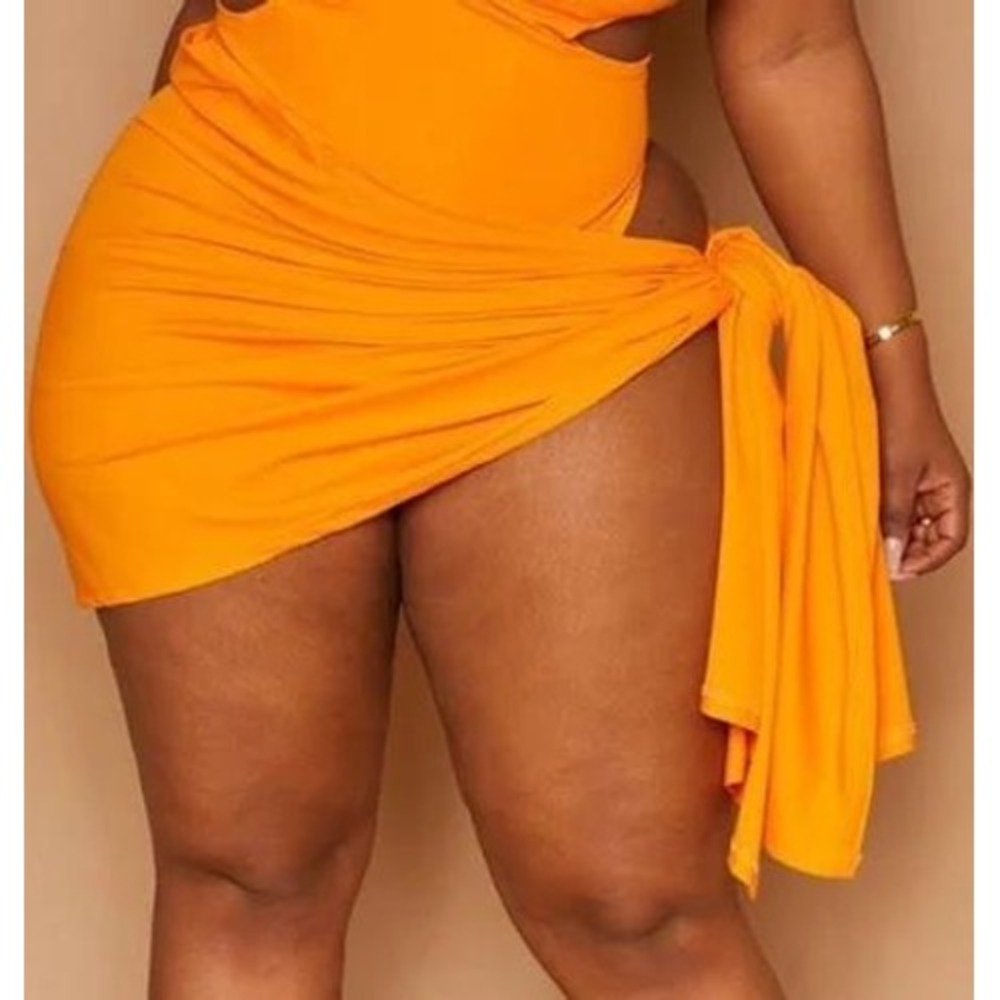 PRETTYLITTLETHING Plus Orange Tie Side Sarong Cover Up‎ Skirt 12 Beach Pool NWT